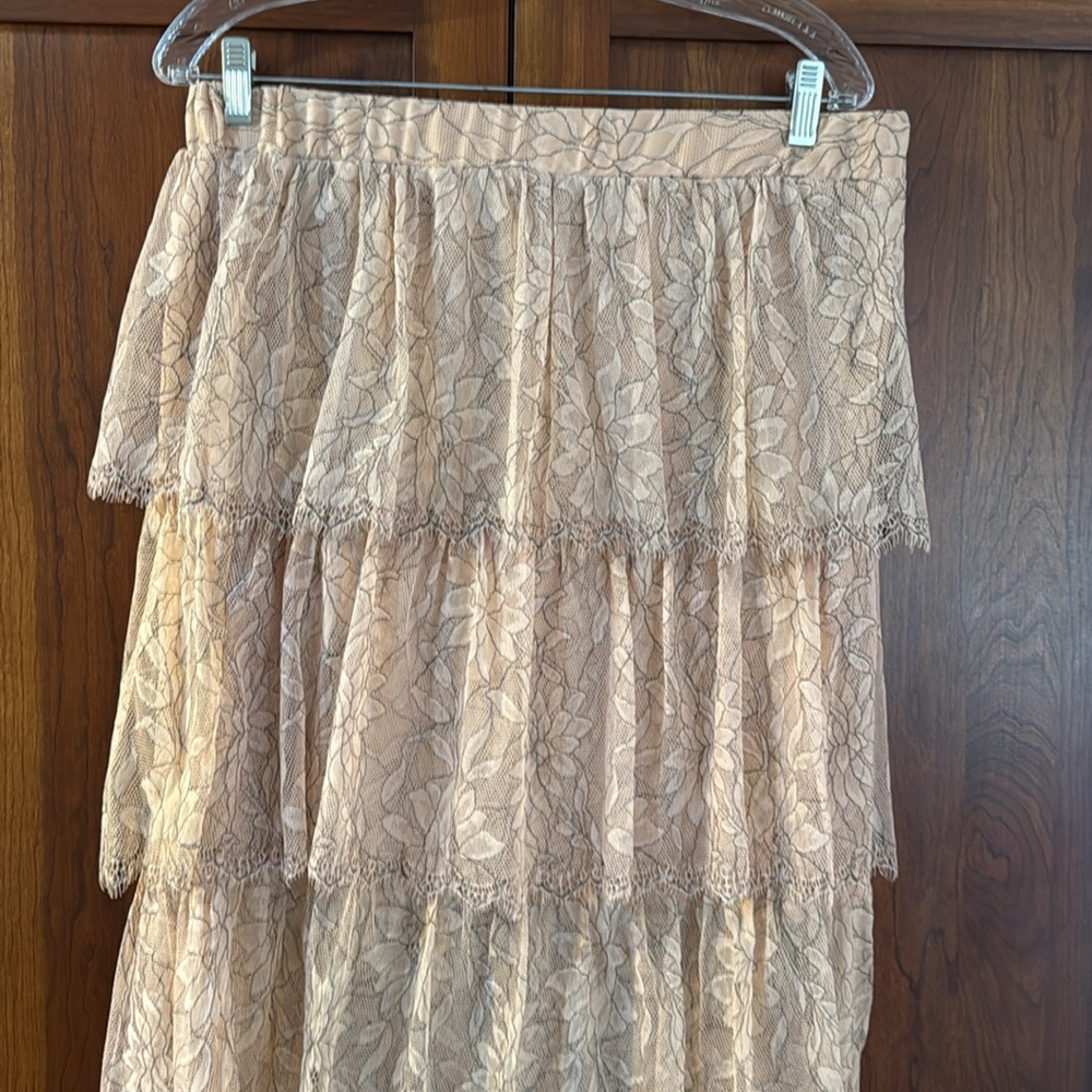 Zara Lace Tiered Maxi Length Skirt in Light Pink - Picture 3 of 7